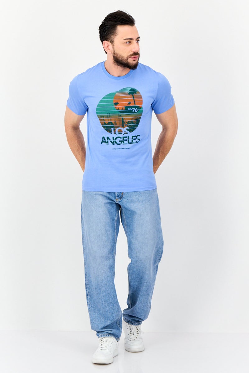 Celio Men Crew Neck Short Sleeve Graphic Print T-Shirt, Blue - Image 2